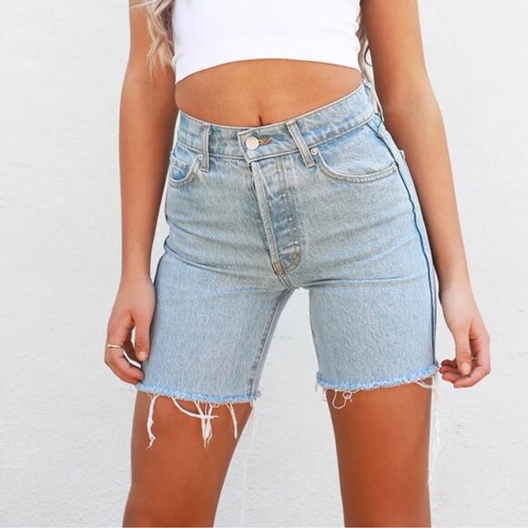 Revice Women’s Beverly Drive Button Fly Long Bermuda Denim Jeans Shorts Size 27 - Picture 6 of 11